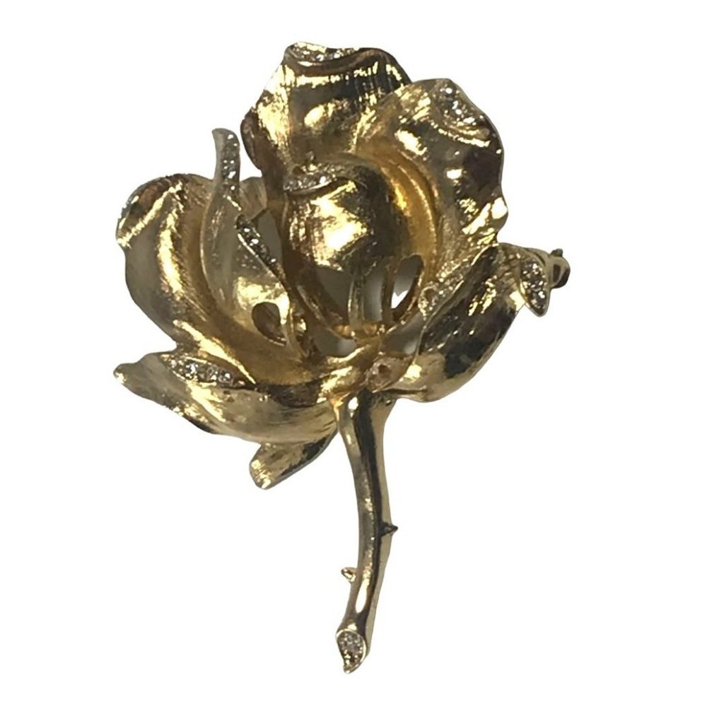 Nolan Miller Glamour Collection Dimensional Rose Brooch Pin Gold Tone AS IS